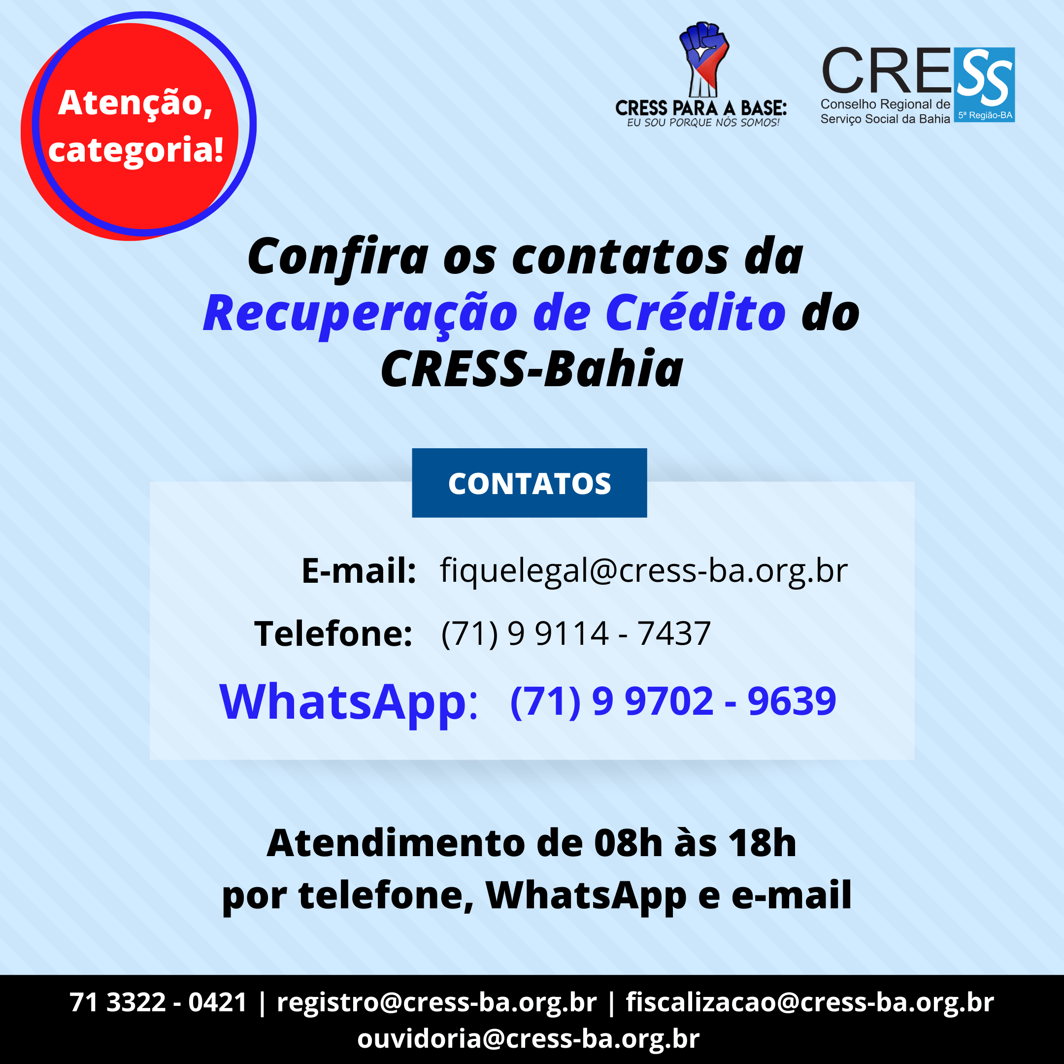 Comunicado de afastamento da gestão do CRESS/BA.