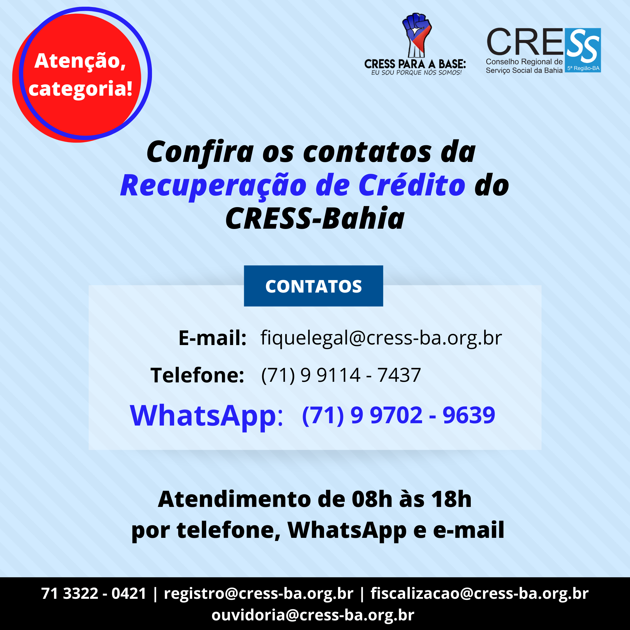 Atenção bacharel/a em Serviço - Cress/PA - 1ª Região