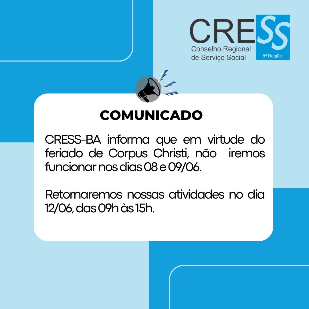 Comunicado de afastamento da gestão do CRESS/BA.