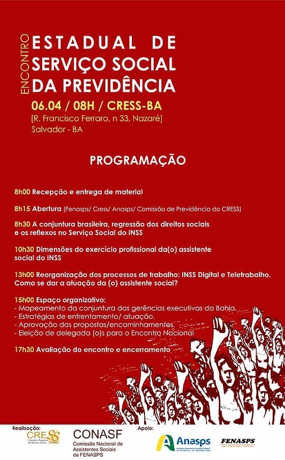 Encontro estadual de Serviço Social da Previdência acontece nesta sexta no CRESS-BA