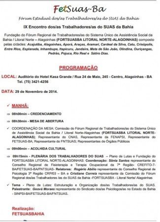 Vem aí o IX Encontro dos/as Trabalhadores/as do SUAS da Bahia