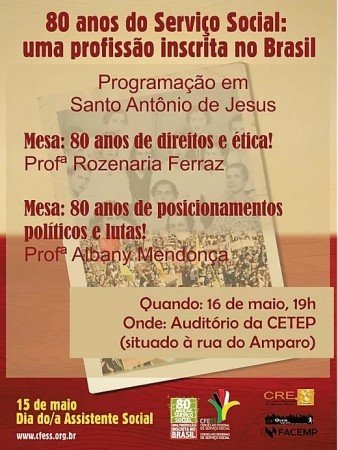 Divulgada programação do dia da/o Assistente Social em Santo Antônio de Jesus