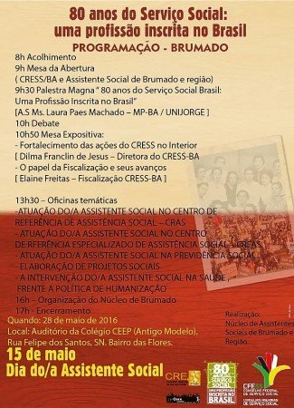 Divulgada programação do dia da/o Assistente Social em Brumado