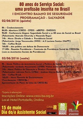 Divulgada programação do dia da/o Assistente Social em Salvador