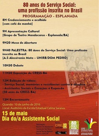 Divulgada programação do dia da/o Assistente Social em Jequié