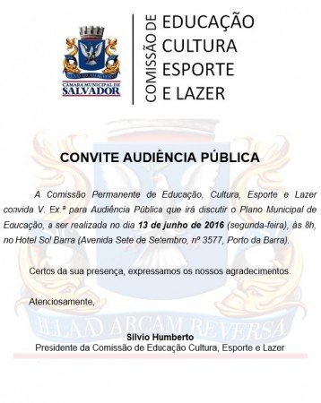 Comissão de Educação, Cultura, Esporte e Lazer realiza Audiência Pública para debater plano Municipal de Educação