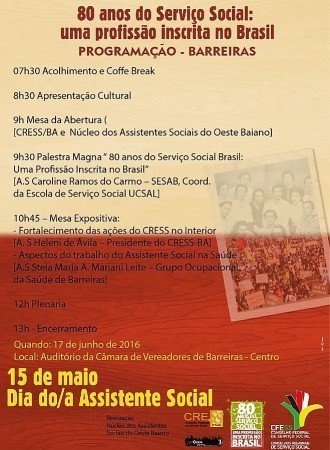 Divulgada programação do dia da/o Assistente Social em Barreiras