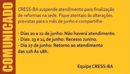 I Assembleia Geral Ordinária do CRESS-BA acontecerá em julho