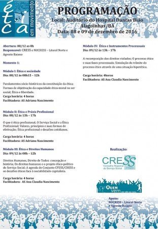 CRESS-BA realiza duas novas edições do Curso Ética em Movimento em dezembro!
