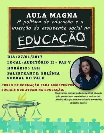 Aula Magna do Curso de Formação Permanente para Assistentes Sociais que atuam na Política de Educação em Salvador será aberta ao público