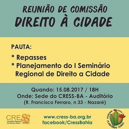 Comissão de direito à cidade realizará reunião no próximo dia 15/08
