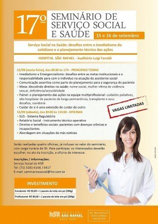 Confira a programação do 17º Seminário de Serviço Social e Saúde do Hospital São Rafael