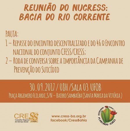 NUCRESS Bacia do Rio Corrente realizará reunião em Setembro