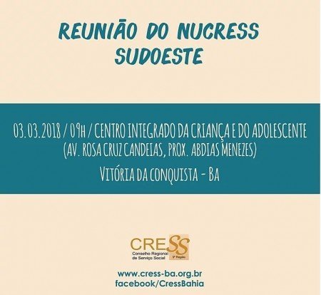 NUCRESS SUDOESTE realizará reunião neste sábado (03) em Vitória da Conquista