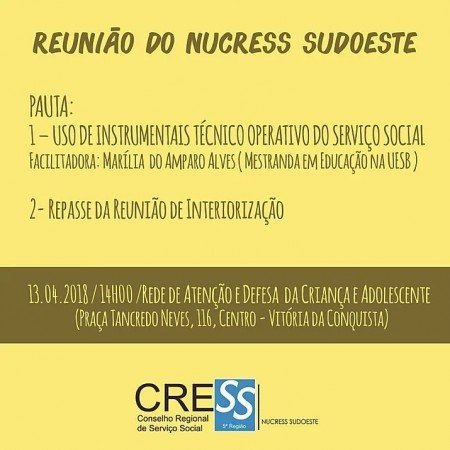 Vitória da Conquista sediará reunião do NUCRESS Sudoeste em abril