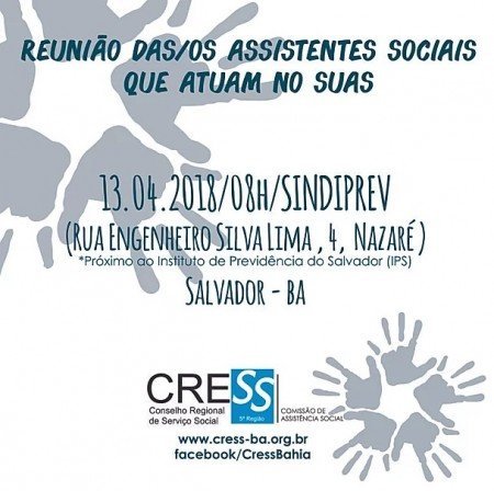 Reunião de assistentes sociais do SUAS acontecerá em abril