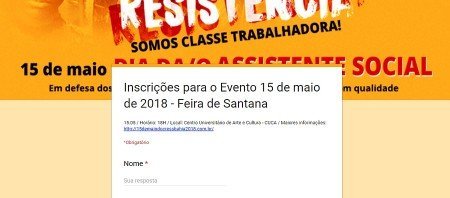 Inscrições abertas para o evento comemorativo do dia da/o assistente social em Feira de Santana