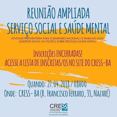 Divulgada lista de inscritos/as para a reunião ampliada Serviço Social e Saúde Mental