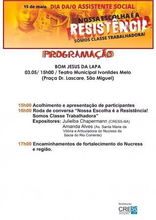 Bom Jesus da Lapa e Ibotirama sediarão eventos comemorativos do dia da/o assistente social na quarta-feira (3)
