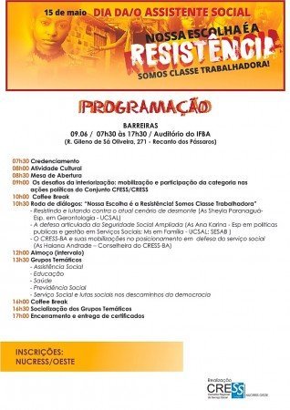 Confira a programação do evento comemorativo ao dia do/a assistente social em Barreiras