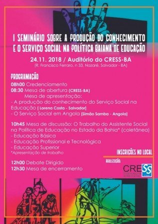 I Seminário sobre a produção do conhecimento e o serviço social na política baiana de educação acontecerá em novembro no CRESS-BA
