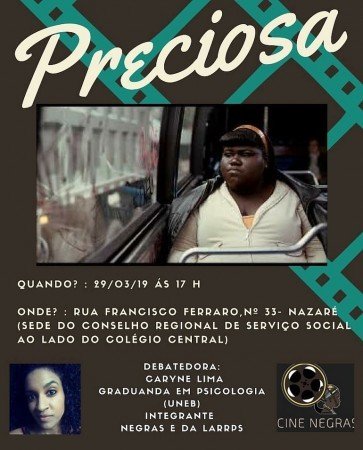 CRESS-BA sediará Cine Negras nesta sexta-feira (29) com exibição do filme Preciosa