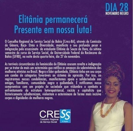 Elitânia permanecerá Presente em nossa luta !