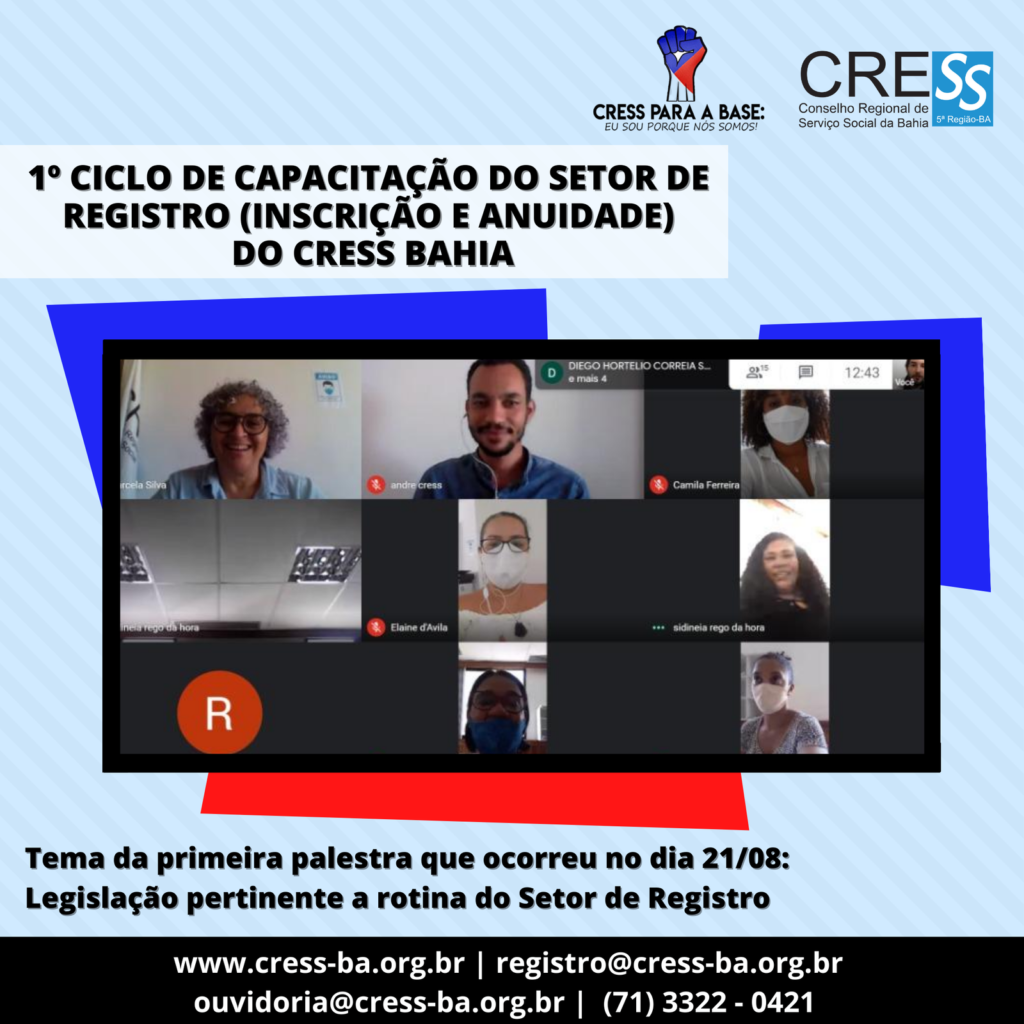 1 Ciclo de capacitação do Setor de Registro (inscrição e anuidade) do CRESS Bahia