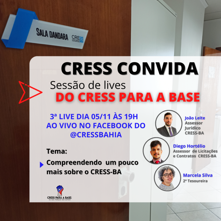 Na próxima quinta feira (05/11) tem live! Acompanhe no facebook do CRESS BA