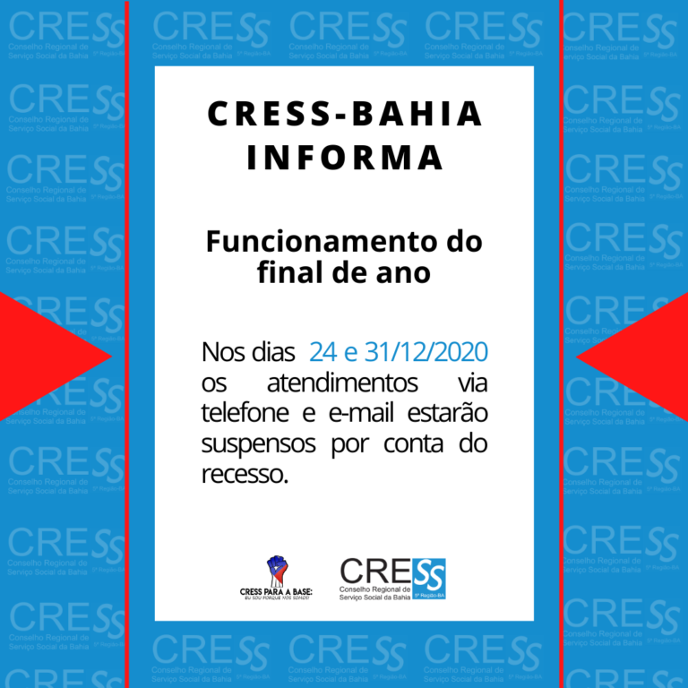 Funcionamento do final de ano CRESS BA