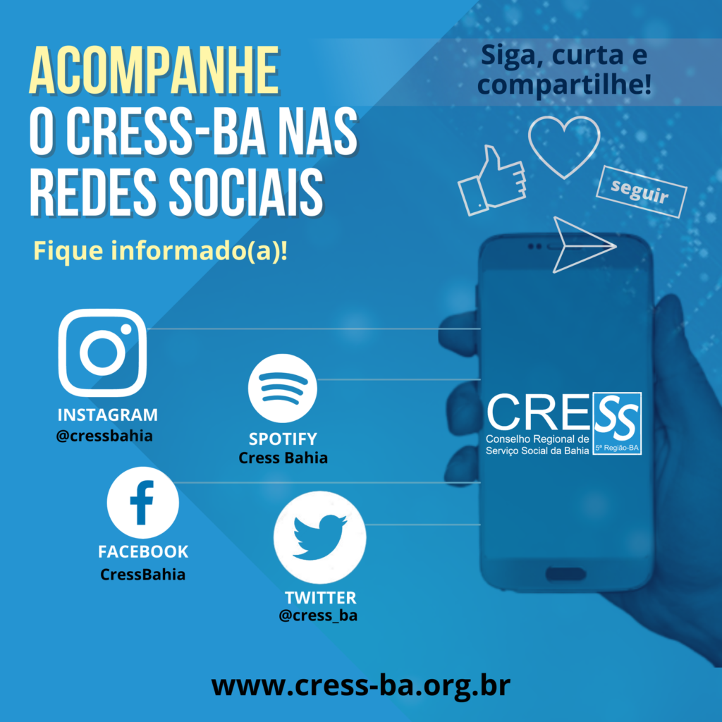 Redes sociais do CRESS-BA – Siga, curta e compartilhe!