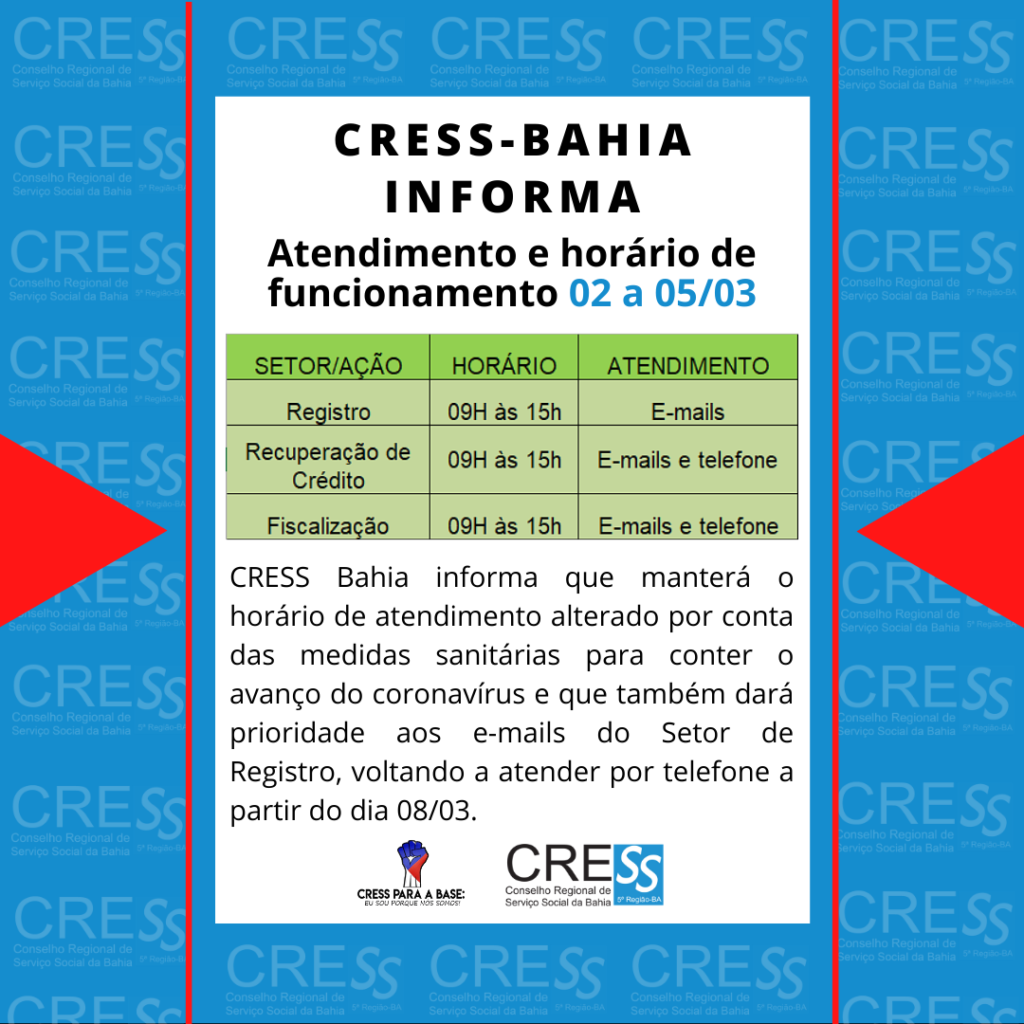 Informe sobre atividade prioritária no Setor de Registro e alteração no horário de atendimento entre 02 e 05/03