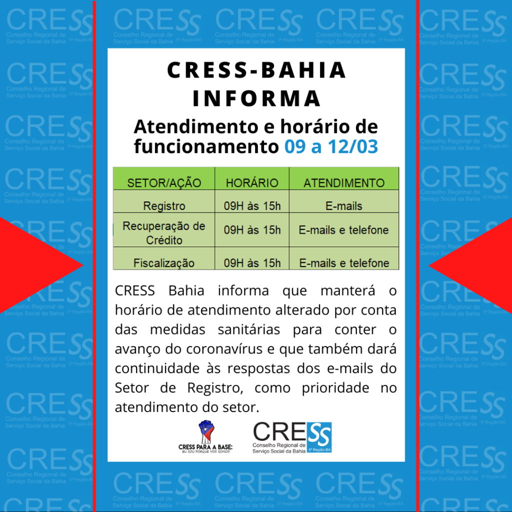 Informe sobre atividade prioritária no Setor de Registro e alteração no horário de atendimento entre 09 e 12/03