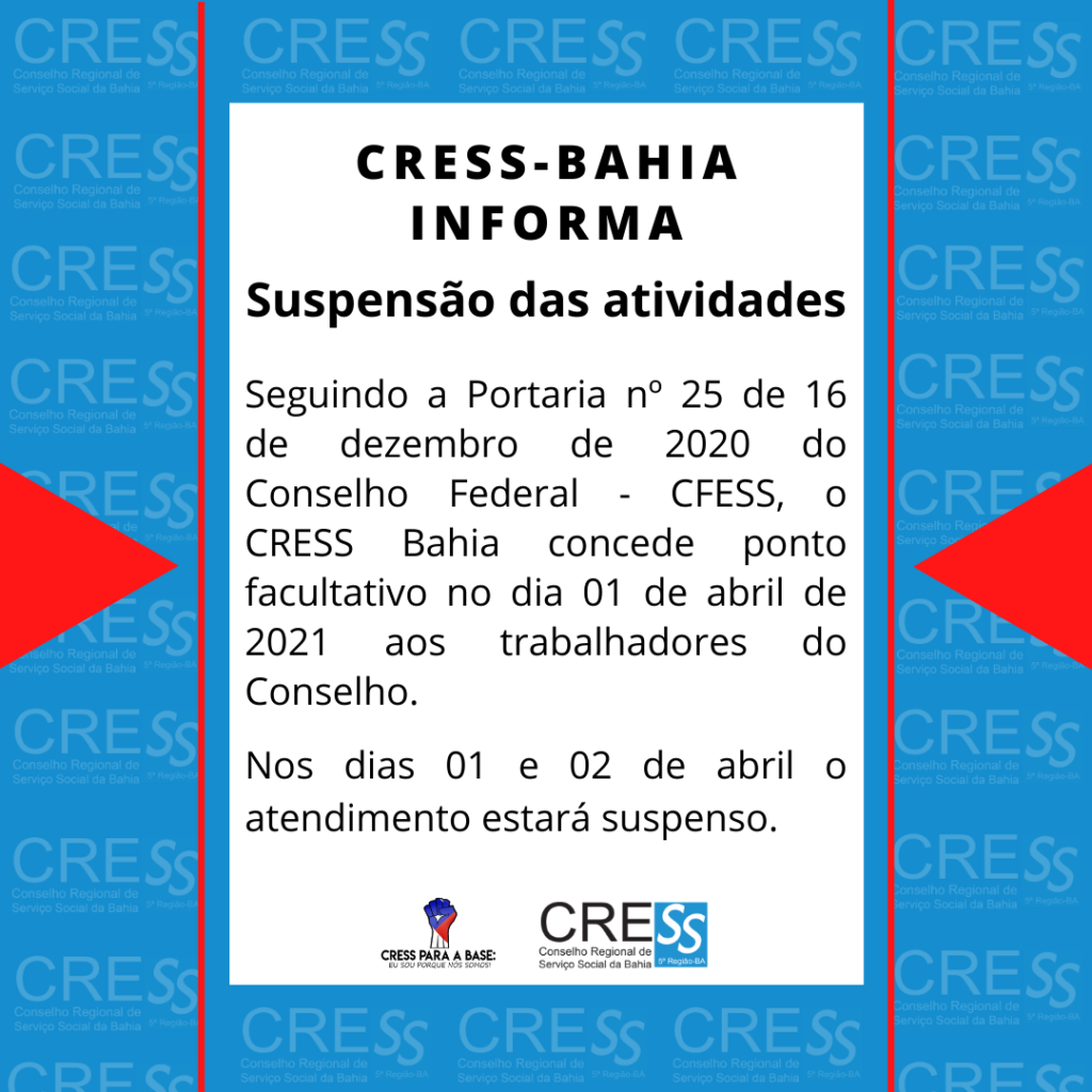 Informativo sobre suspensão de atividades nos dia 01 e 02 de abril