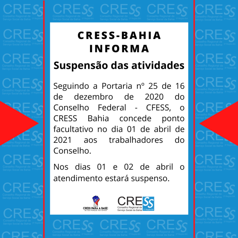 Informativo sobre suspensão de atividades nos dia 01 e 02 de abril