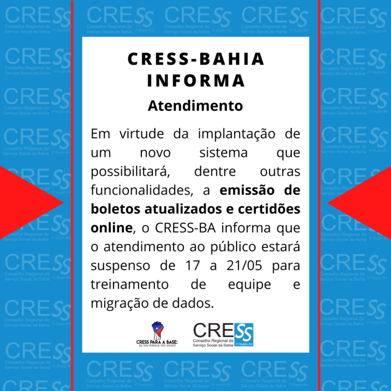Atendimento suspenso de 17 a 21/05