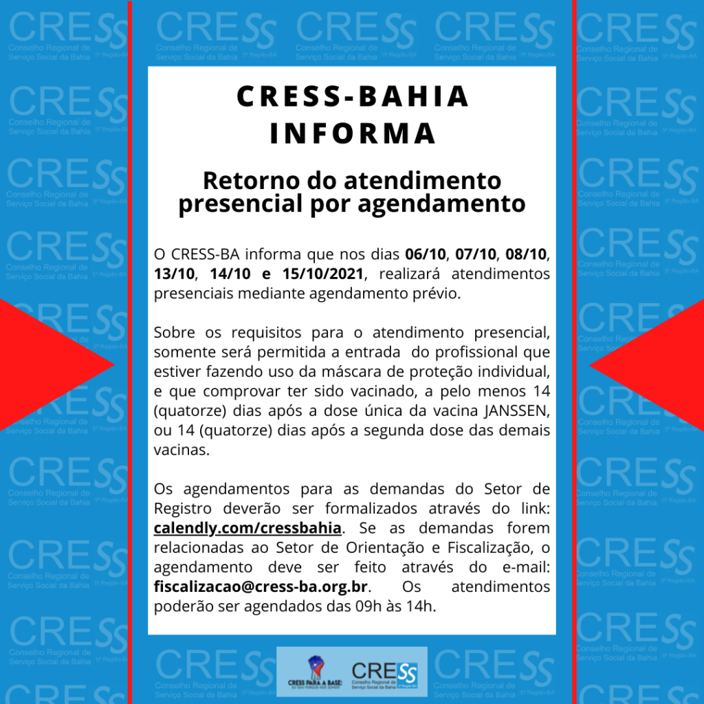 CRESS-BA inicia agendamento para retorno do atendimento presencial. Confira os requisitos!