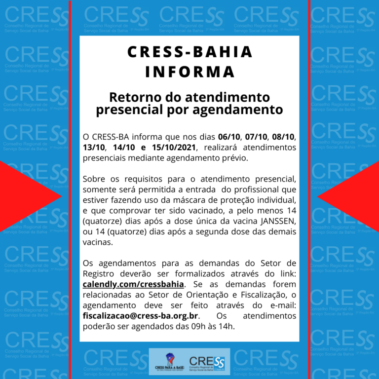 CRESS-BA inicia agendamento para retorno do atendimento presencial. Confira os requisitos!