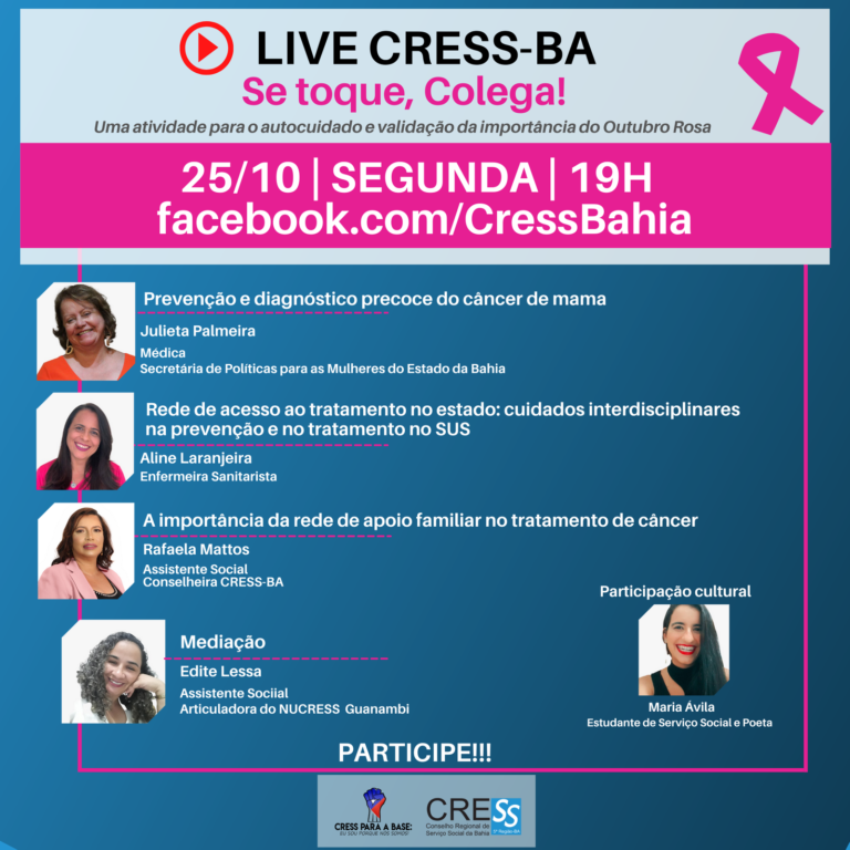 CRESS Bahia promove Live sobre a campanha Outubro Rosa, participe!