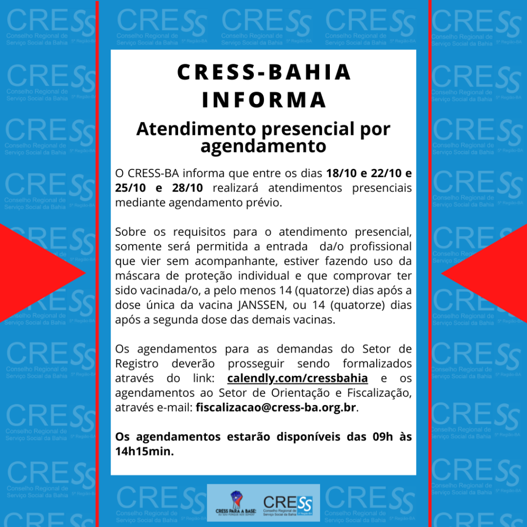 CRESS-BA disponibiliza novas datas para agendamento do atendimento presencial, confira!