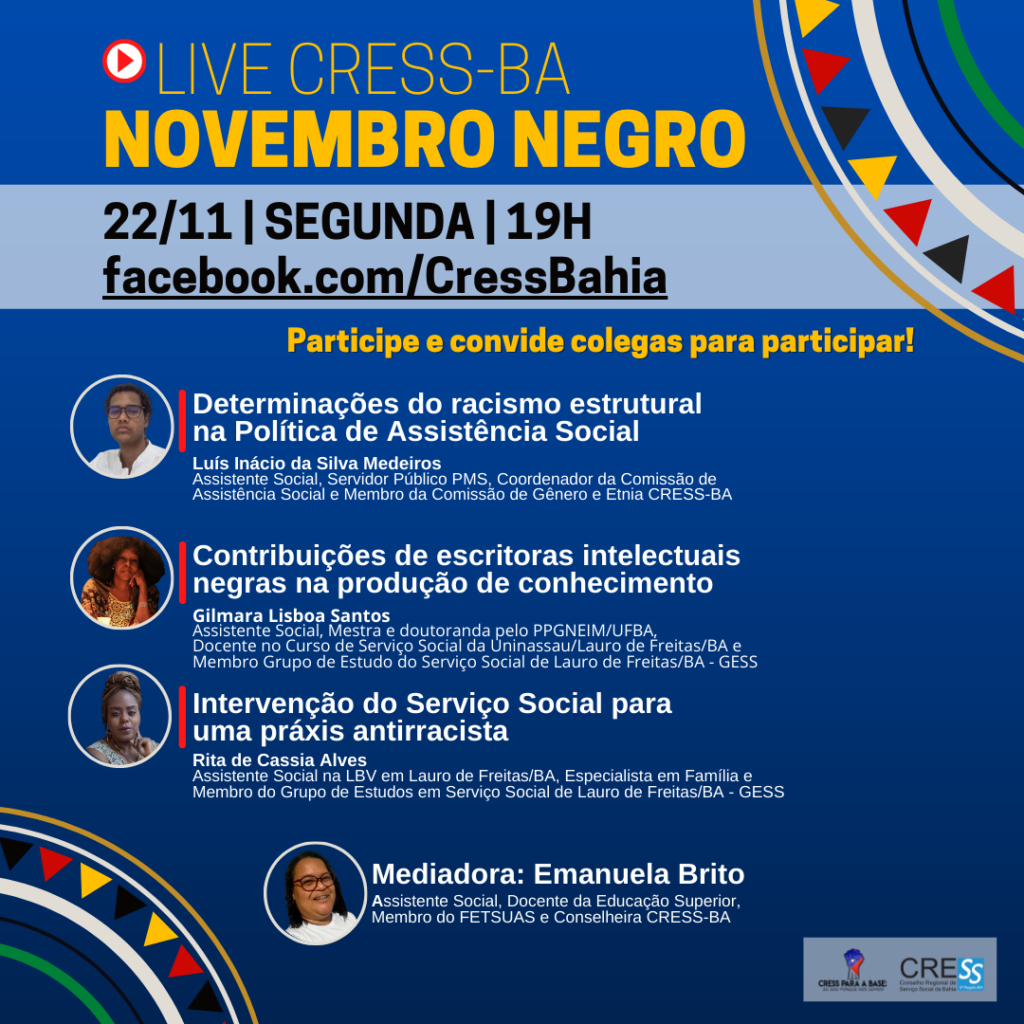Live Novembro Negro CRESS-BA dia 22/11, participe!