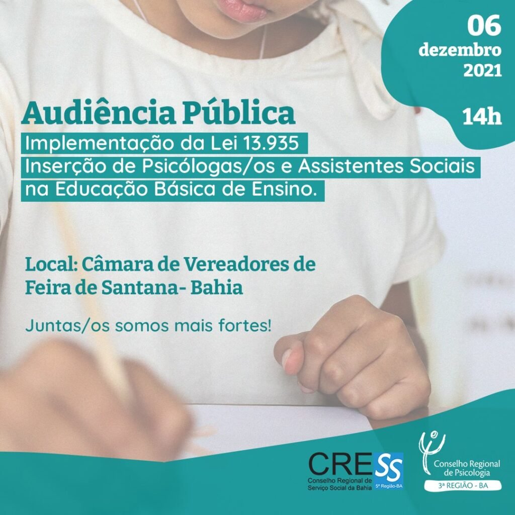 Audiência Pública sobre a Lei 13935/19 no dia 06/12 em Feira de Santana, confira!