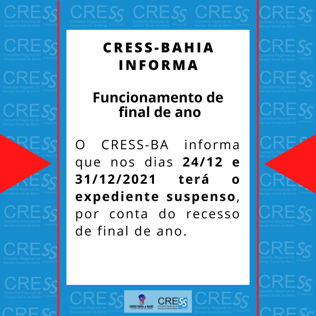Funcionamento de final de ano CRESS-BA, confira!