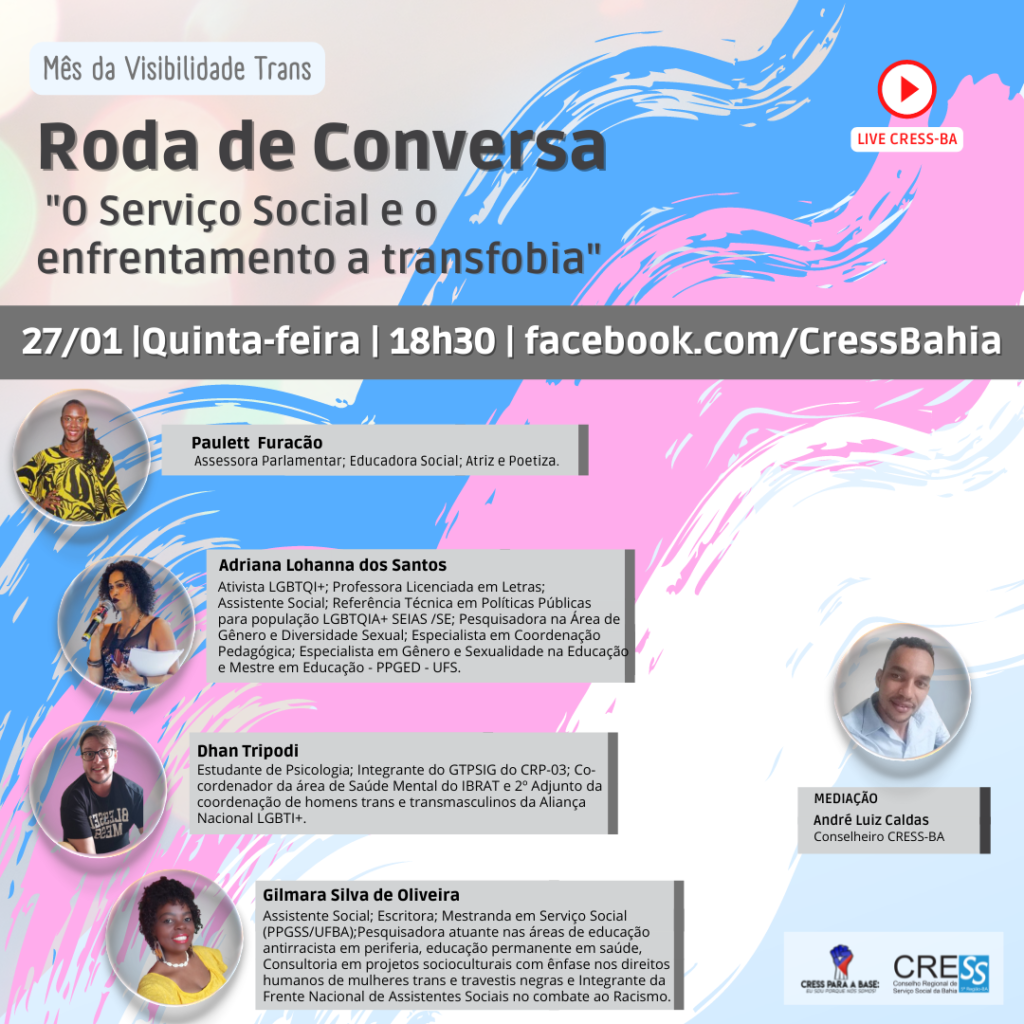Vai ter live sobre o “Serviço Social e o enfrentamento a transfobia” no dia 27/01, participe!