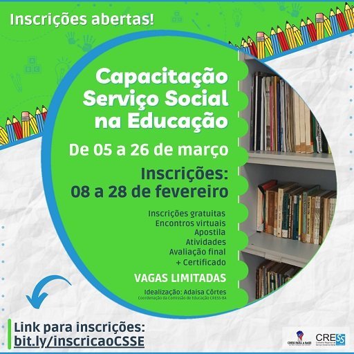 Capacitação Serviço Social na Educação – LINK DE INSCRIÇÃO