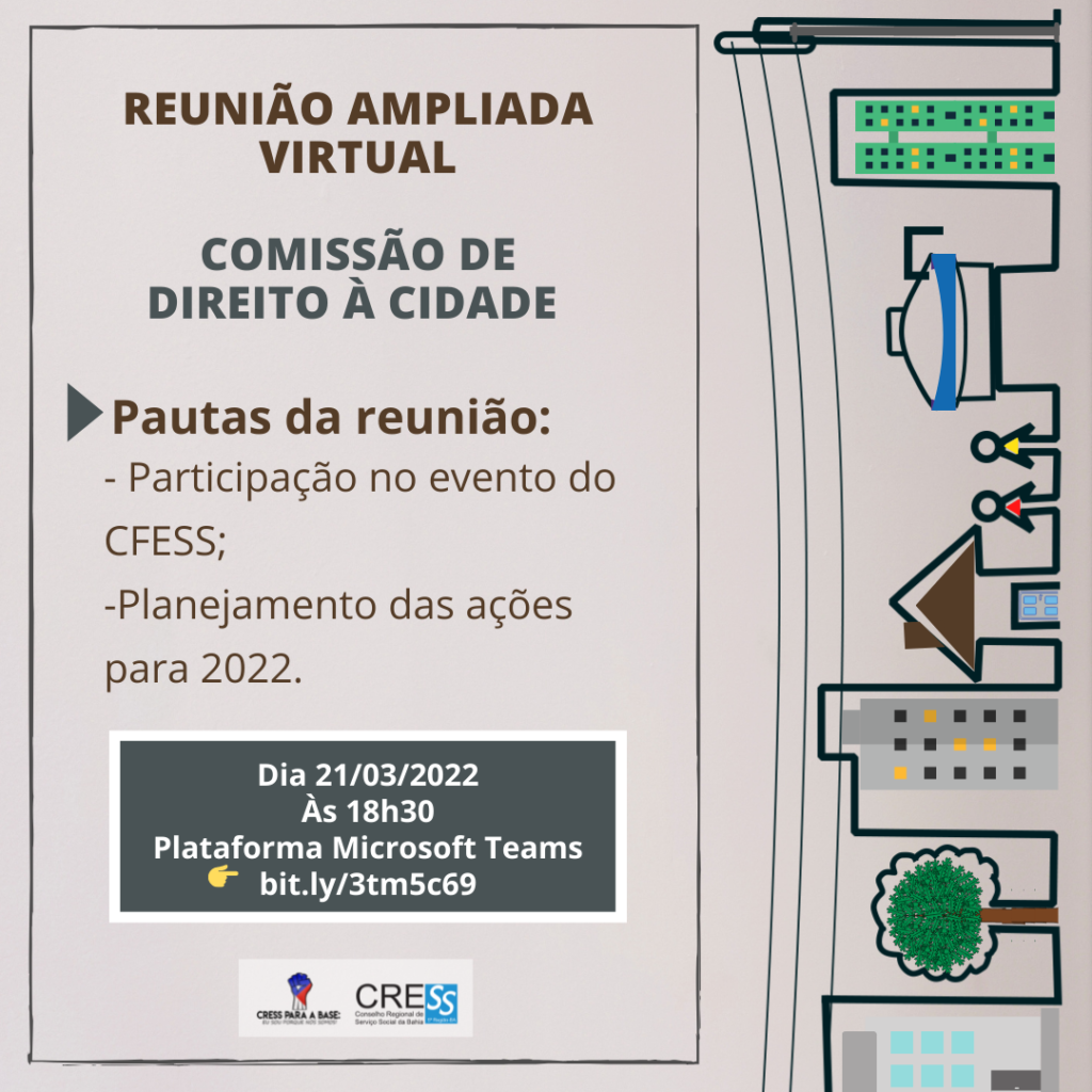 Vai ter reunião da Comissão de Direito à Cidade na próxima segunda-feira, dia 21/03, participe!
