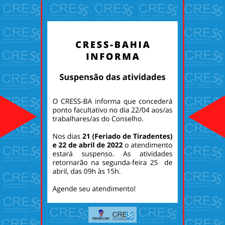 Informe sobre Suspensão das atividades nos dia 21 e 22 de abril, confira!