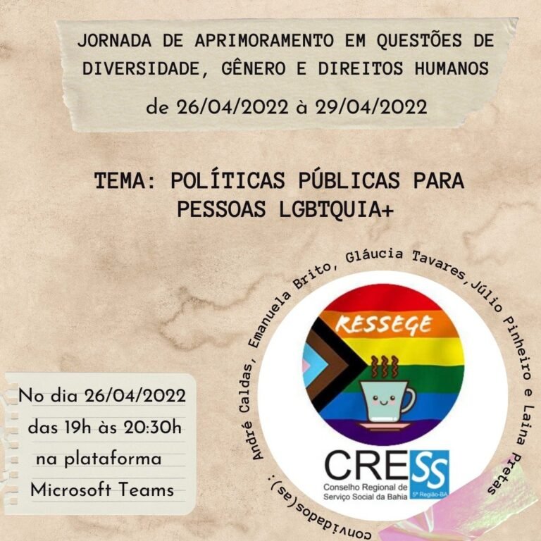 Jornada de aprimoramento em questões de Diversidade, Gênero e Direitos Humanos de 26 a 29 de abril, participe!