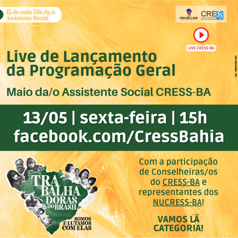 Vai ter LIVE sobre a programação Geral Maio da/o Assistente Social, acompanhe e veja como participar das atividades!
