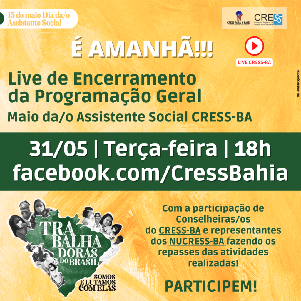 Live de encerramento as atividades em alusão ao 15 de maio, amanhã (31/05), participe!